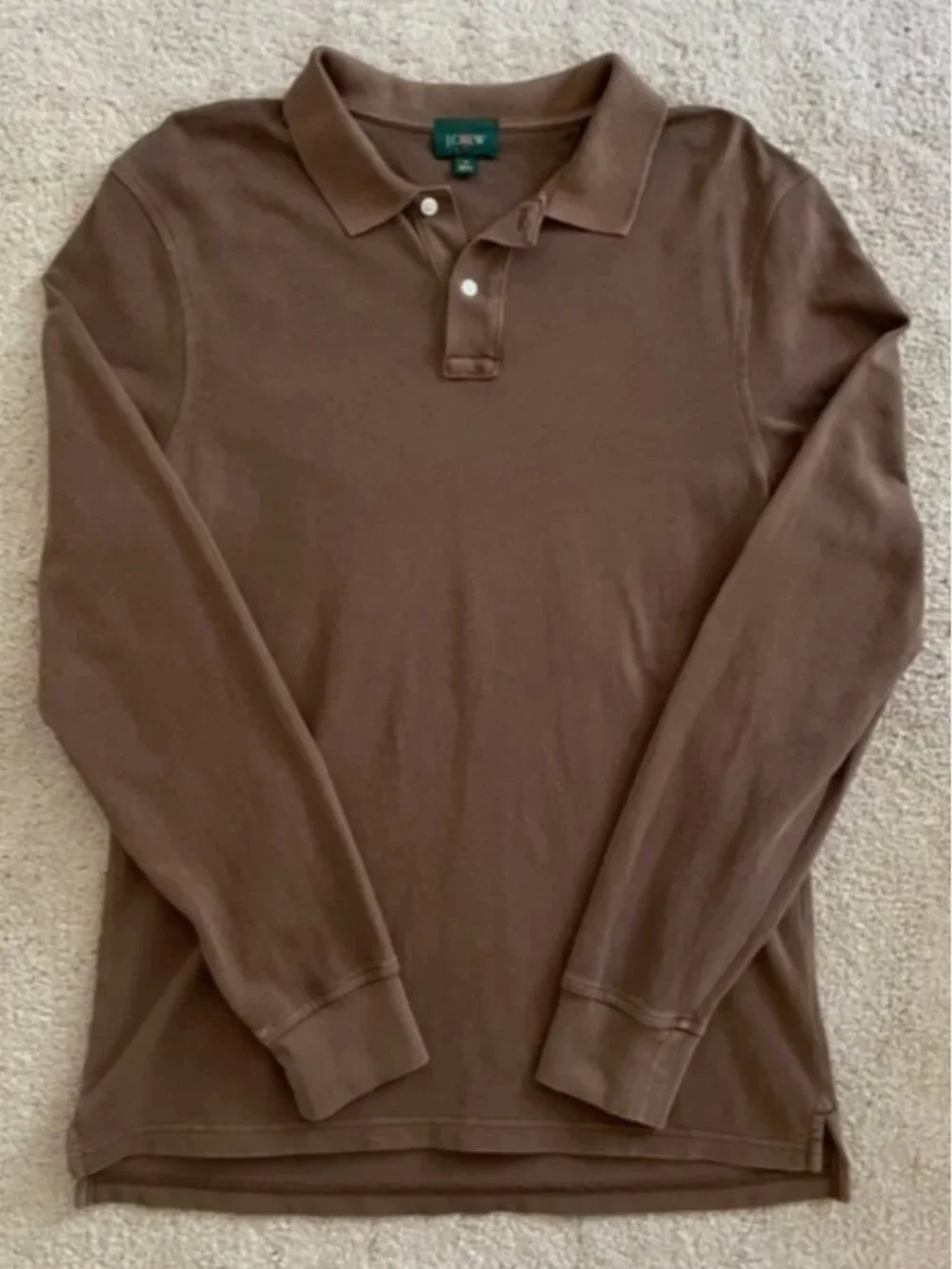 J.Crew Long Sleeve Washed Pique Polo Shirt Oarsman Deep Twig Brown Preppy Size M